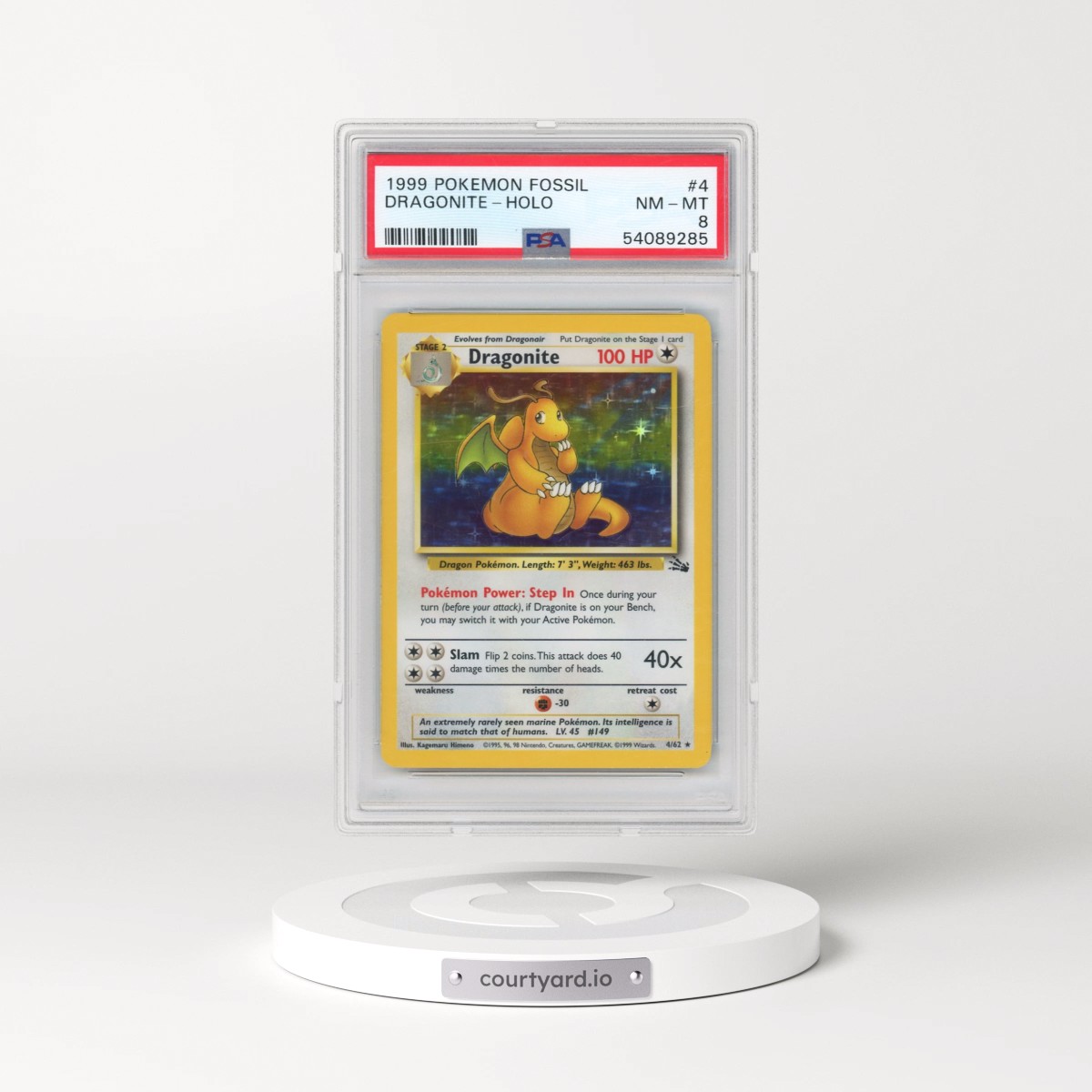 1999 Pokémon Fossil #4 Dragonite - Holo (PSA 8 NM-MT)
