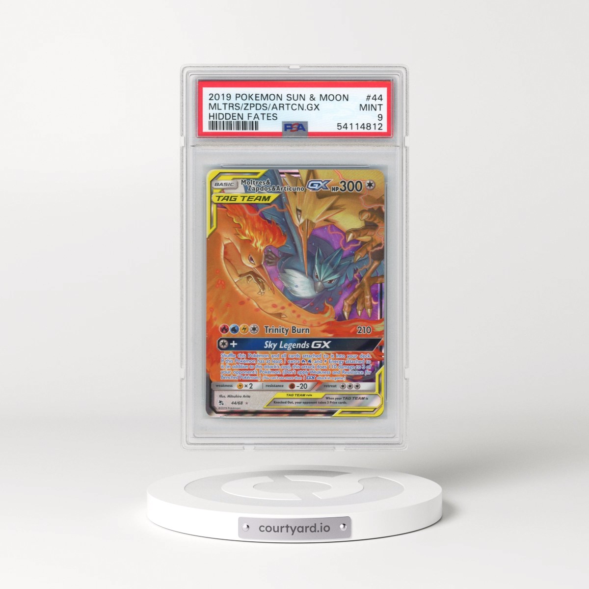 2019 Pokémon Sun & Moon Hidden Fates #44 Moltres & Zapdos & Articuno GX - Holo (PSA 9 MINT)