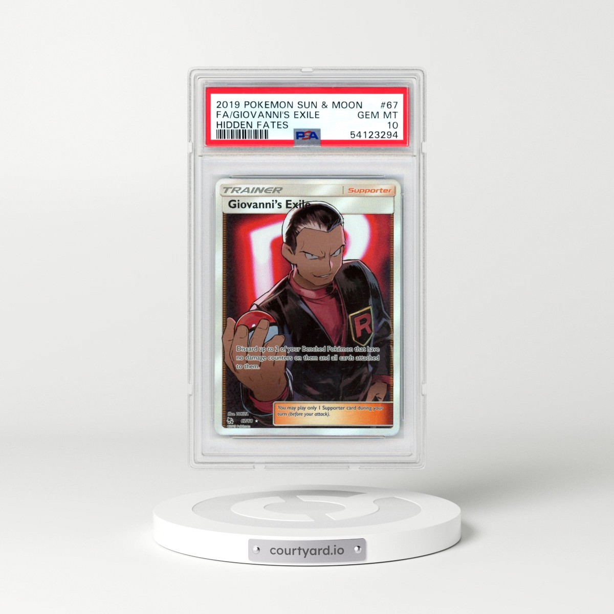 2019 Pokémon Sun & Moon Hidden Fates #67 Giovanni's Exile - Full Art (PSA 10 GEM MINT)