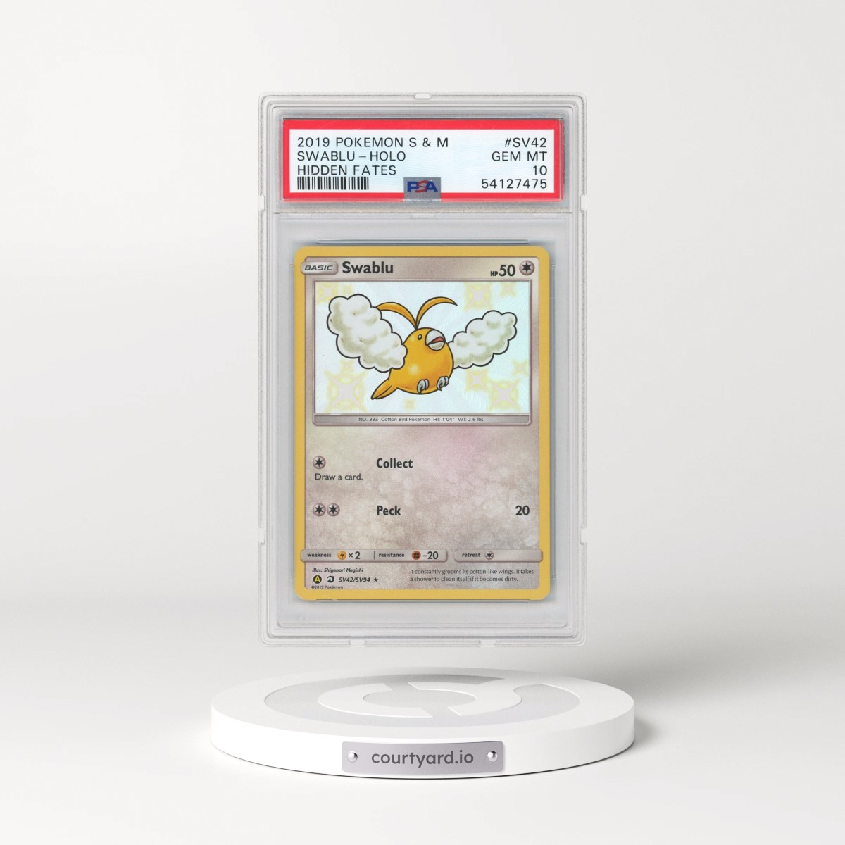 2019 Pokémon Sun & Moon Hidden Fates #SV42 Swablu - Holo (PSA 10 GEM MINT)