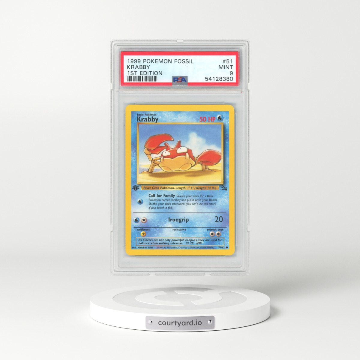 1999 Pokémon Fossil #51 Krabby - 1st Edition (PSA 9 MINT)