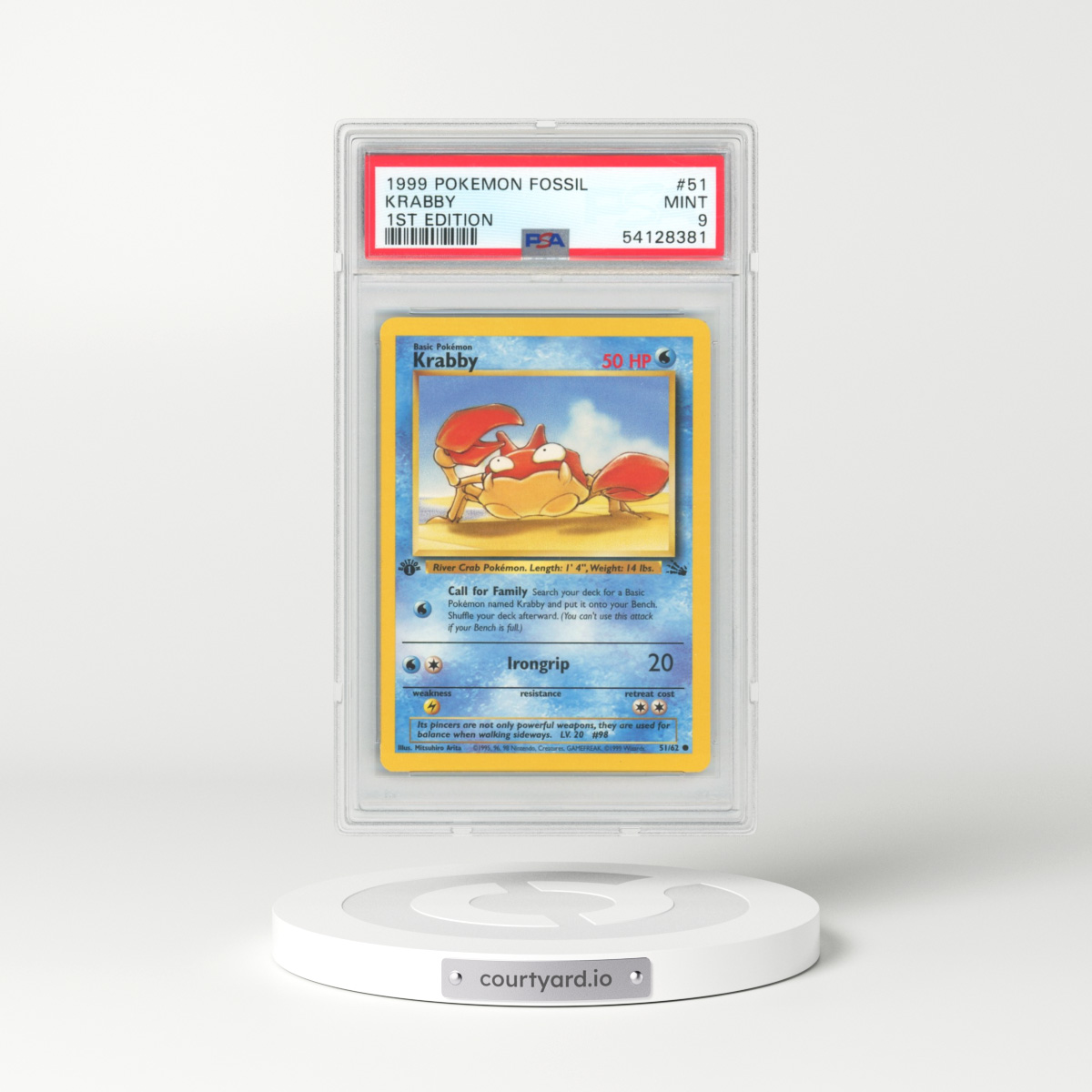 1999 Pokémon Fossil #51 Krabby - 1st Edition (PSA 9 MINT)