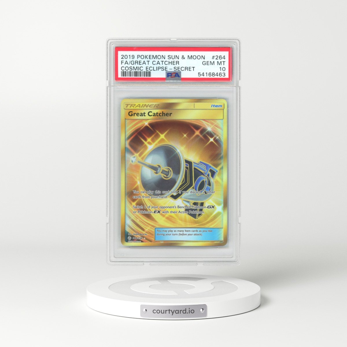 2019 Pokémon Sun & Moon Cosmic Eclipse #264 Great Catcher - Full Art Secret (PSA 10 GEM MINT)