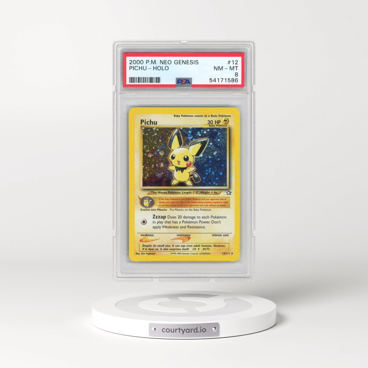 2000 Pokémon Neo Genesis #12 Pichu - Holo (PSA 8 NM-MT)