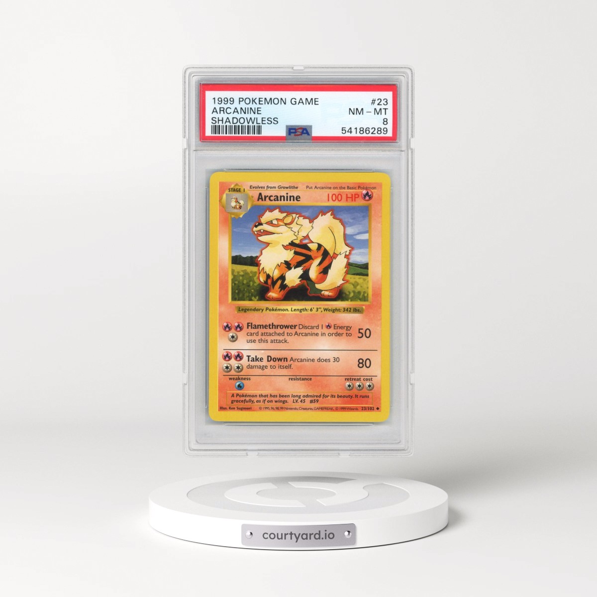 1999 Pokémon Game #23 Arcanine - Shadowless (PSA 8 NM-MT)