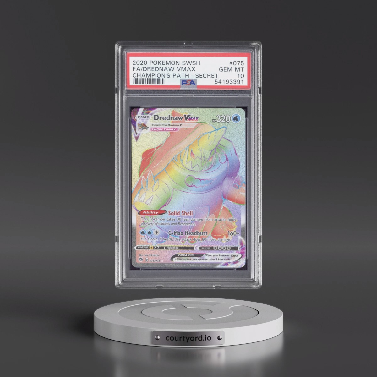 2020 Pokémon Sword & Shield Champion's Path #075 Drednaw Vmax - Full Art Secret (PSA 10 GEM MINT)