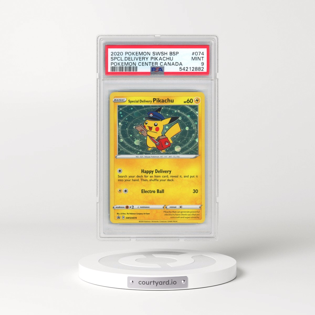 2020 Pokémon Swsh Black Star Promo #074 Special Delivery Pikachu - Holo Pokemon Center Canada (PSA 9 MINT)