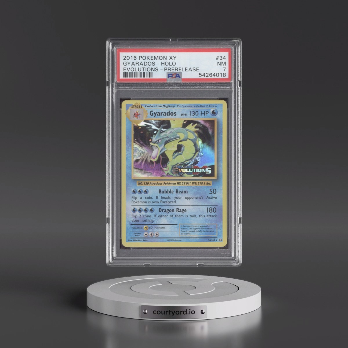 2016 Pokémon XY Evolutions #34 Gyarados - Holo Prerelease (PSA 7 NM)