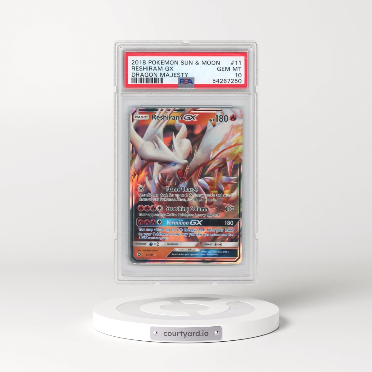 2018 Pokémon Sun & Moon Dragon Majesty #11 Reshiram GX - Holo (PSA 10 GEM MINT)