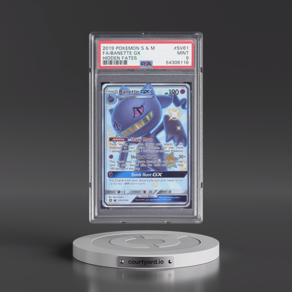 2019 Pokémon Sun & Moon Hidden Fates #SV61 Banette GX - Holo Full Art (PSA 9 MINT)
