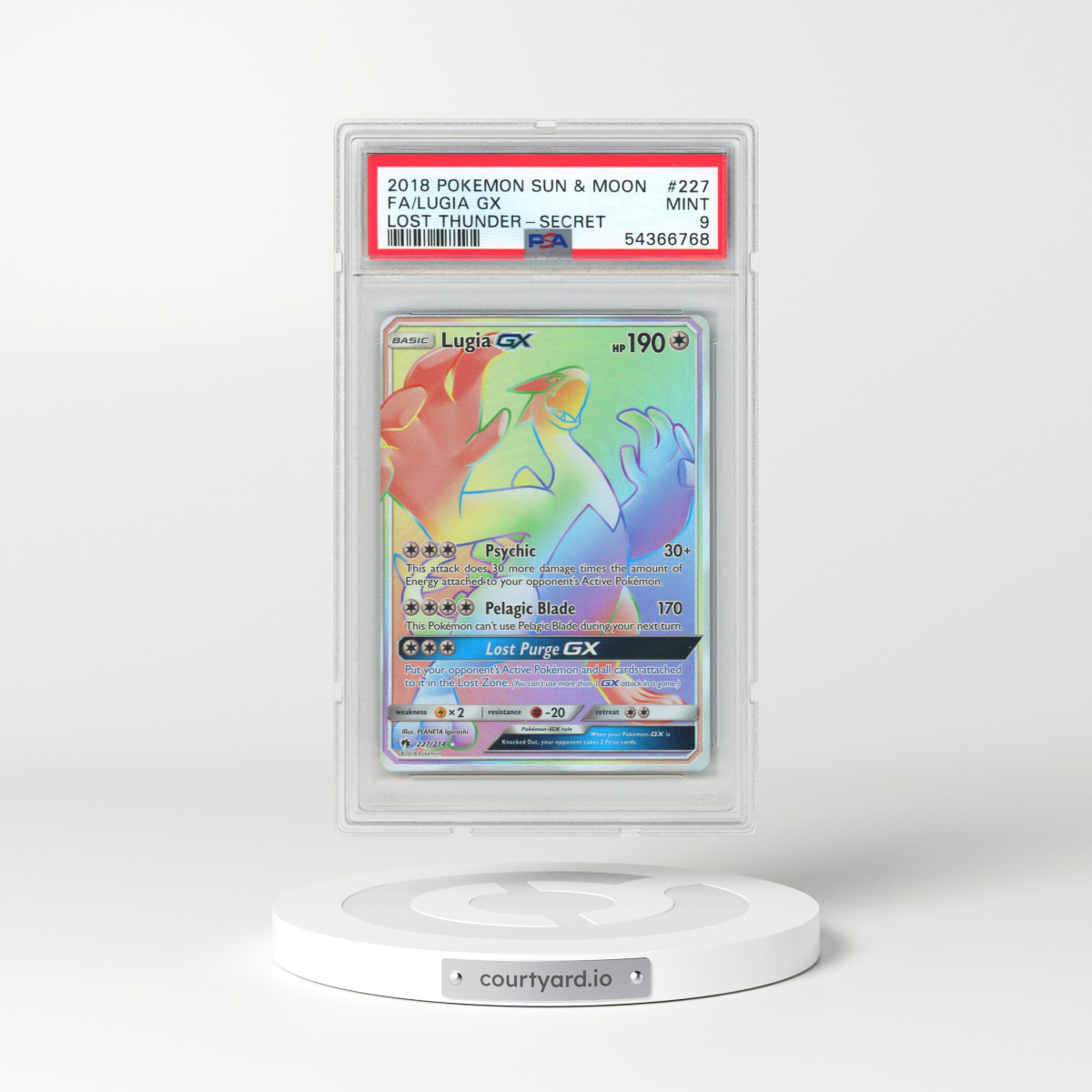 2018 Pokémon Sun & Moon Lost Thunder #227 Lugia GX - Holo Full Art Secret (PSA 9 MINT)