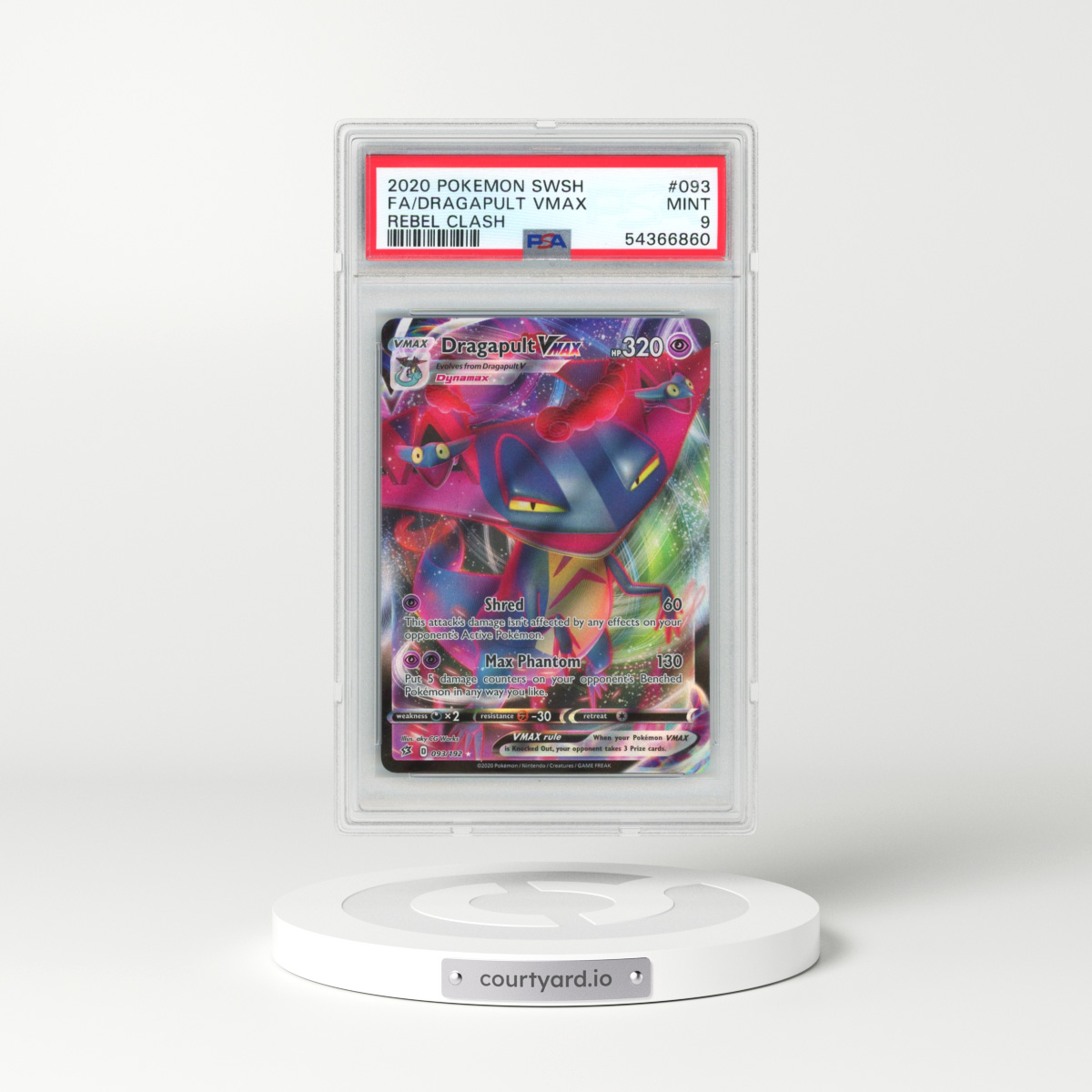 2020 Pokémon Sword & Shield Rebel Clash #093 Dragapult Vmax - Full Art (PSA 9 MINT)