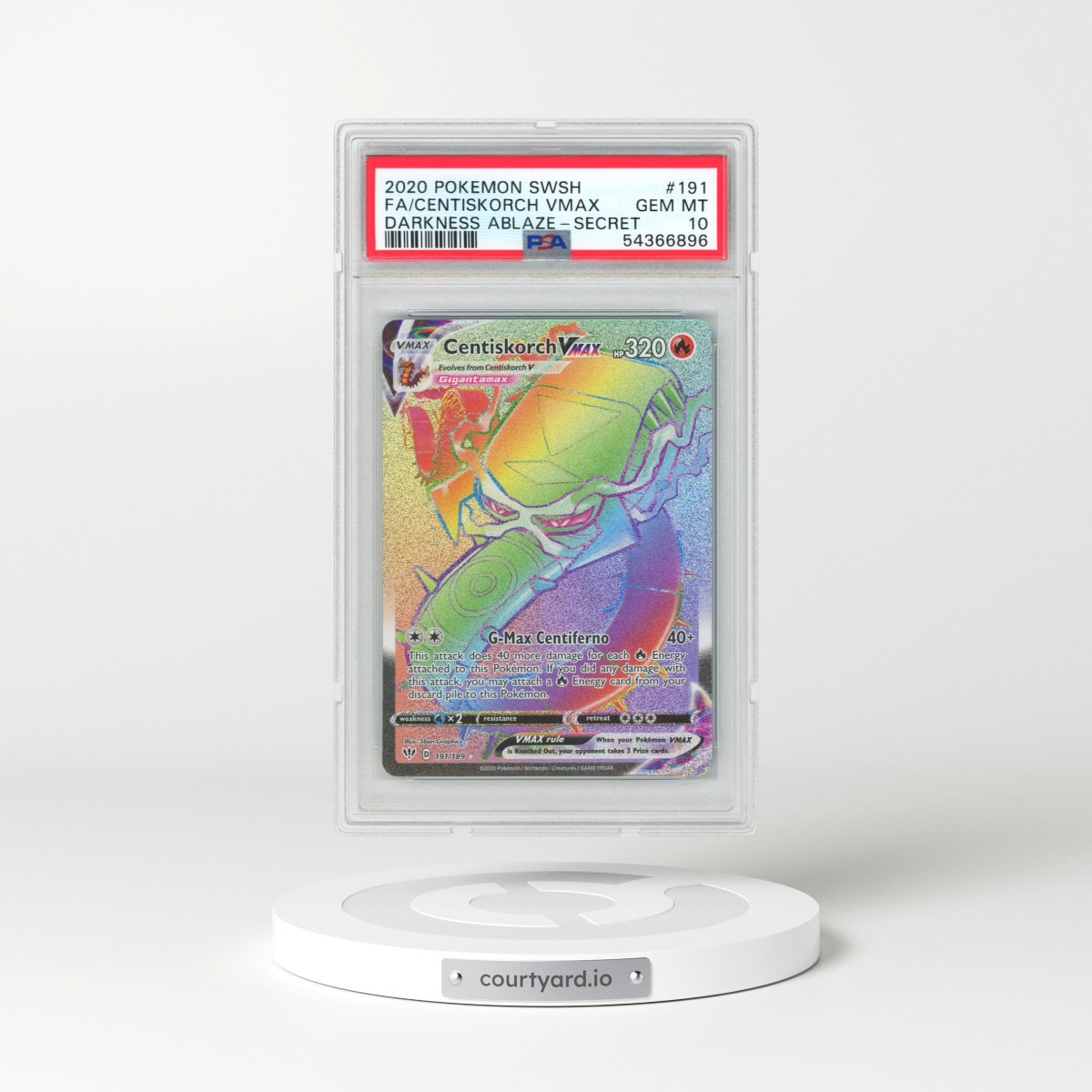 2020 Pokémon Sword & Shield Darkness Ablaze #191 Centiskorch Vmax - Full Art Secret (PSA 10 GEM MINT)