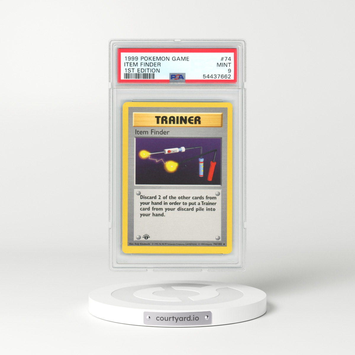 1999 Base Set #74 Item Finder - 1st Edition Shadowless (PSA 9 MINT)