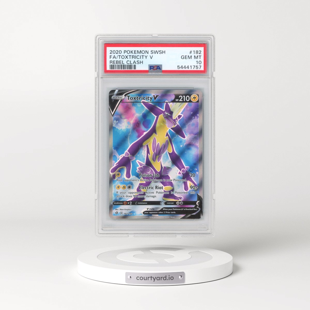 2020 Pokémon Sword & Shield Rebel Clash #182 Toxtricity V - Holo Full Art (PSA 10 GEM MINT)