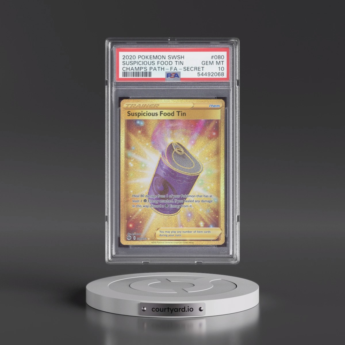2020 Pokémon Sword & Shield Champion's Path #080 Suspicious Food Tin - Full Art Secret (PSA 10 GEM MINT)