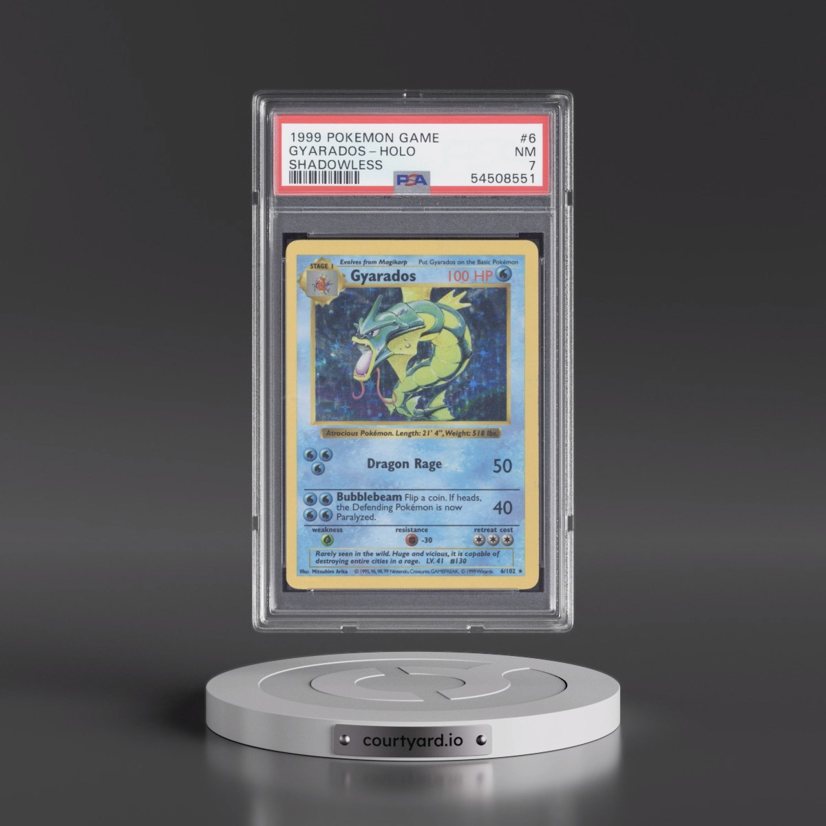 1999 Pokémon Game #6 Gyarados - Holo Shadowless (PSA 7 NM)