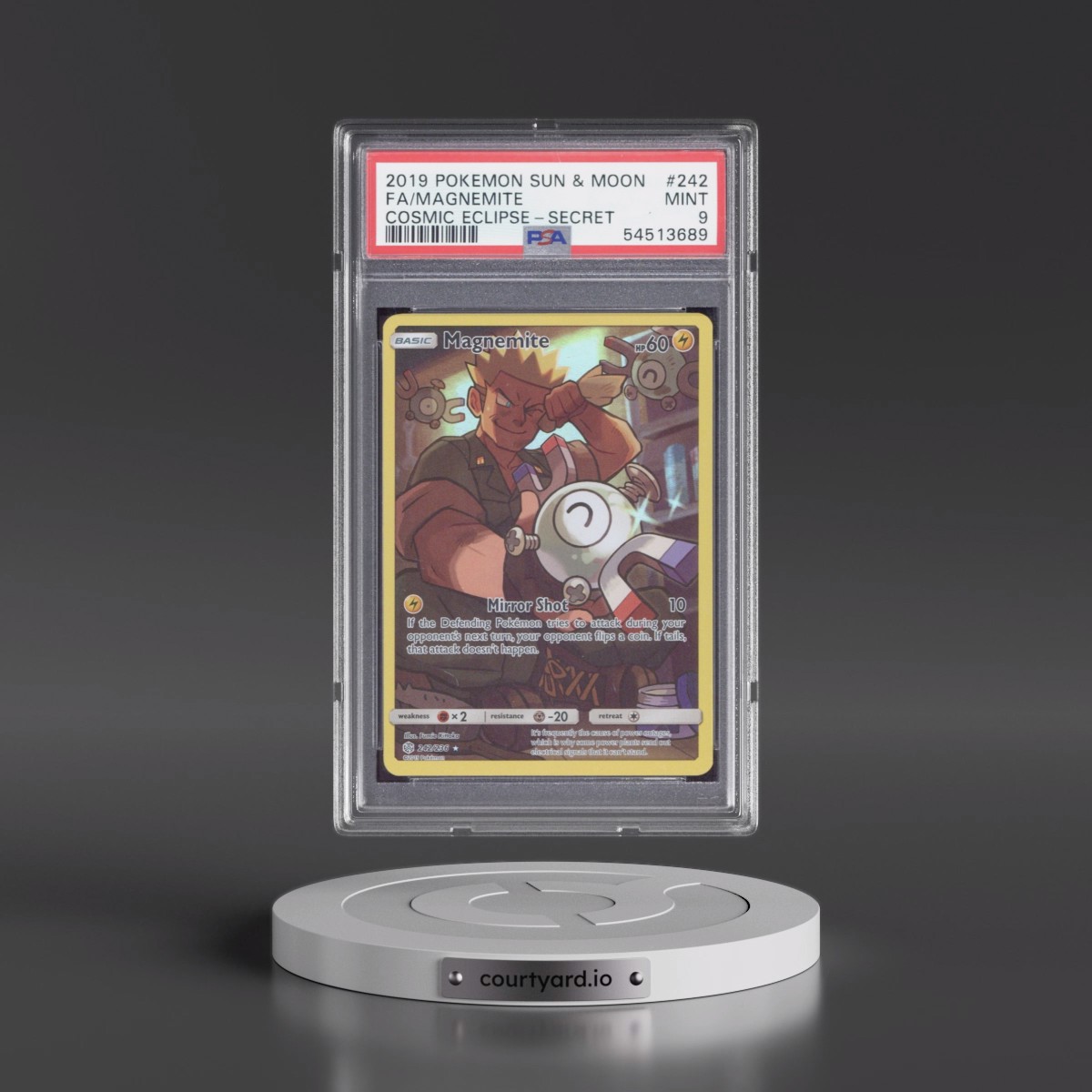 2019 Pokémon Sun & Moon Cosmic Eclipse #242 Magnemite - Full Art Secret (PSA 9 MINT)