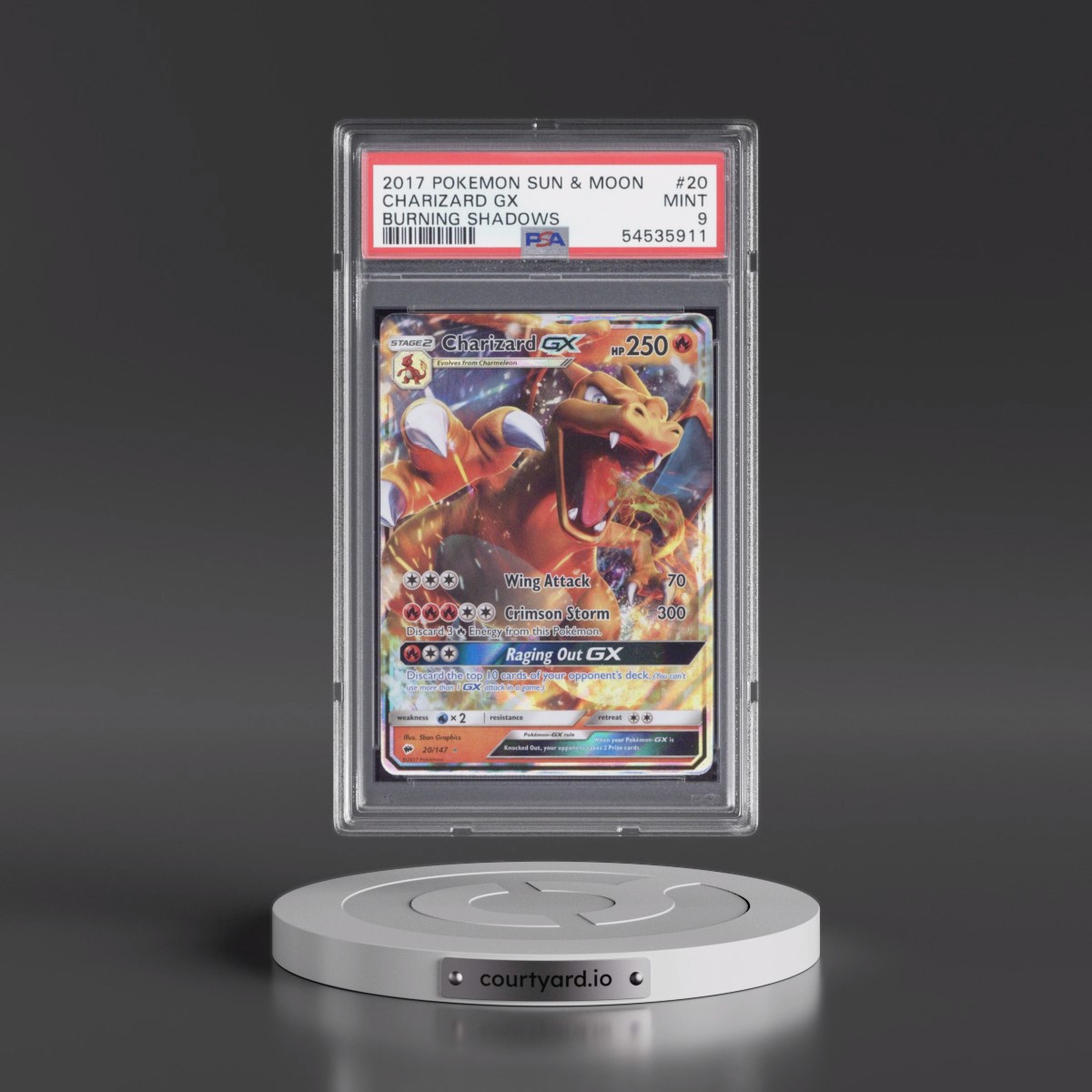 2017 Pokémon Sun & Moon Burning Shadows #20 Charizard GX - Holo (PSA 9 MINT)