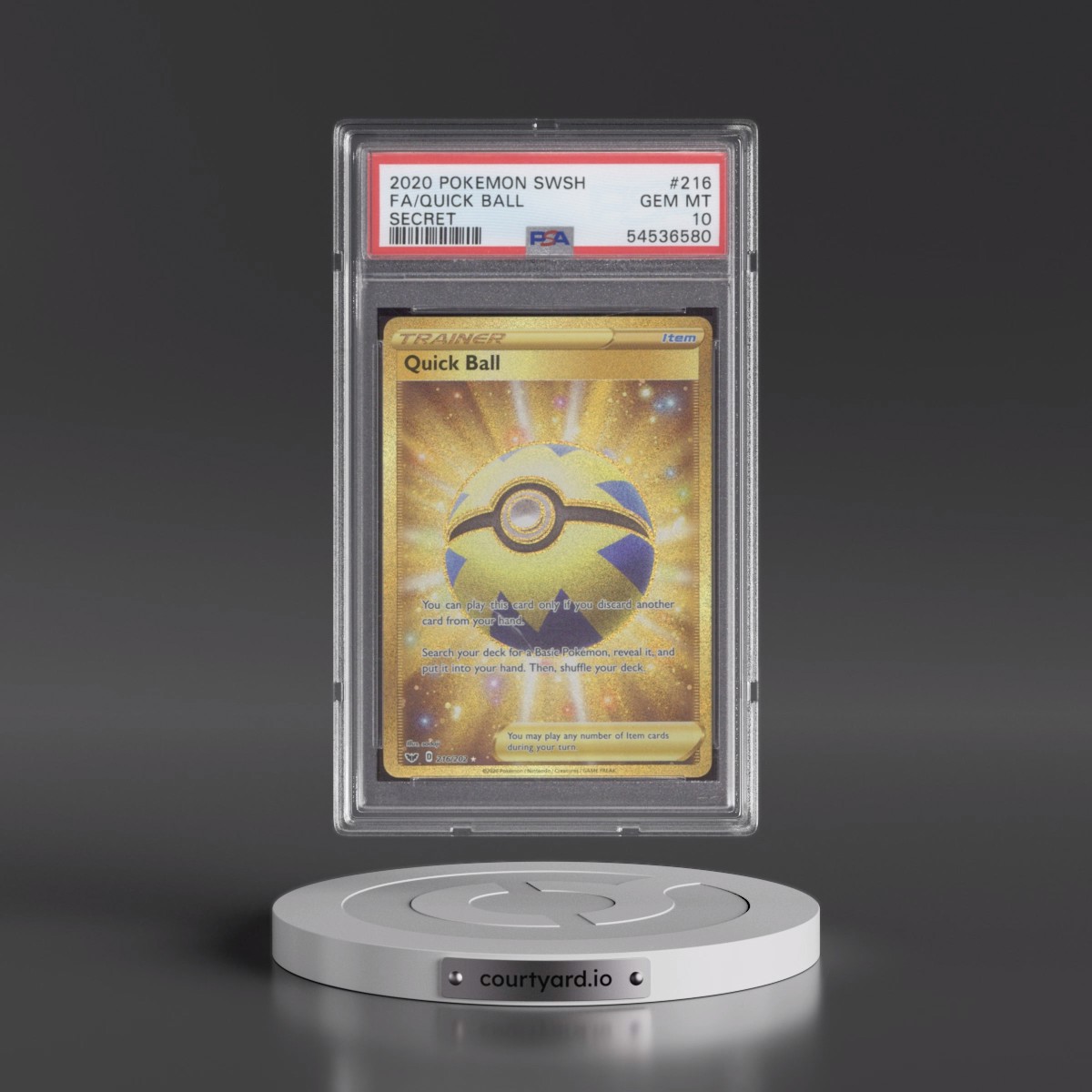 2020 Pokémon Sword & Shield #216 Quick Ball - Full Art Secret (PSA 10 GEM MINT)