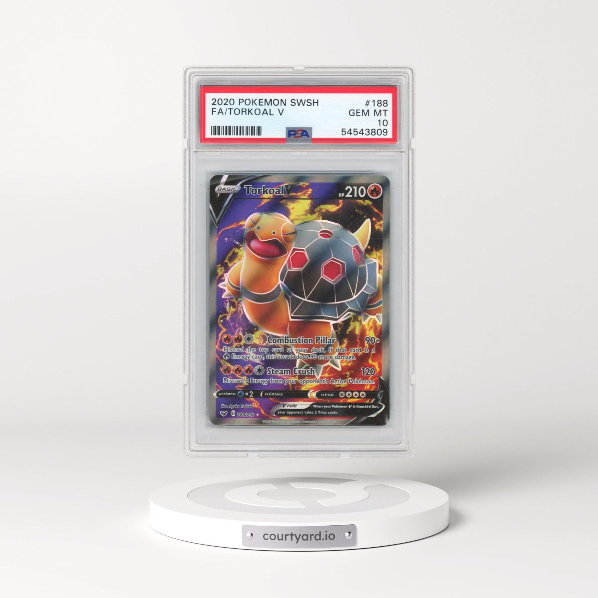 2020 Pokémon Sword & Shield #188 Torkoal V - Holo Full Art (PSA 10 GEM MINT)