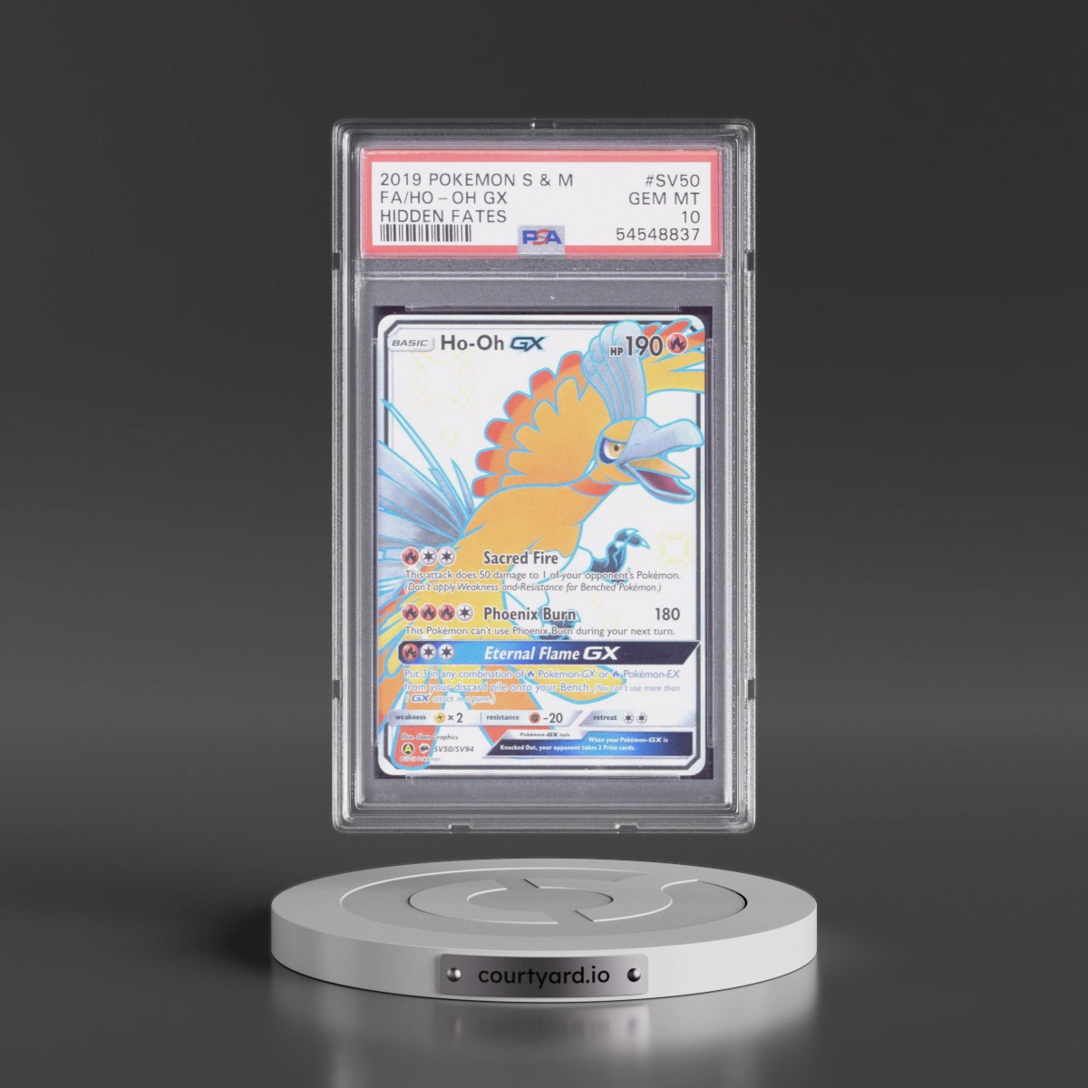 2019 Pokémon Sun & Moon Hidden Fates #SV50 HO-Oh GX - Holo Full Art (PSA 10 GEM MINT)