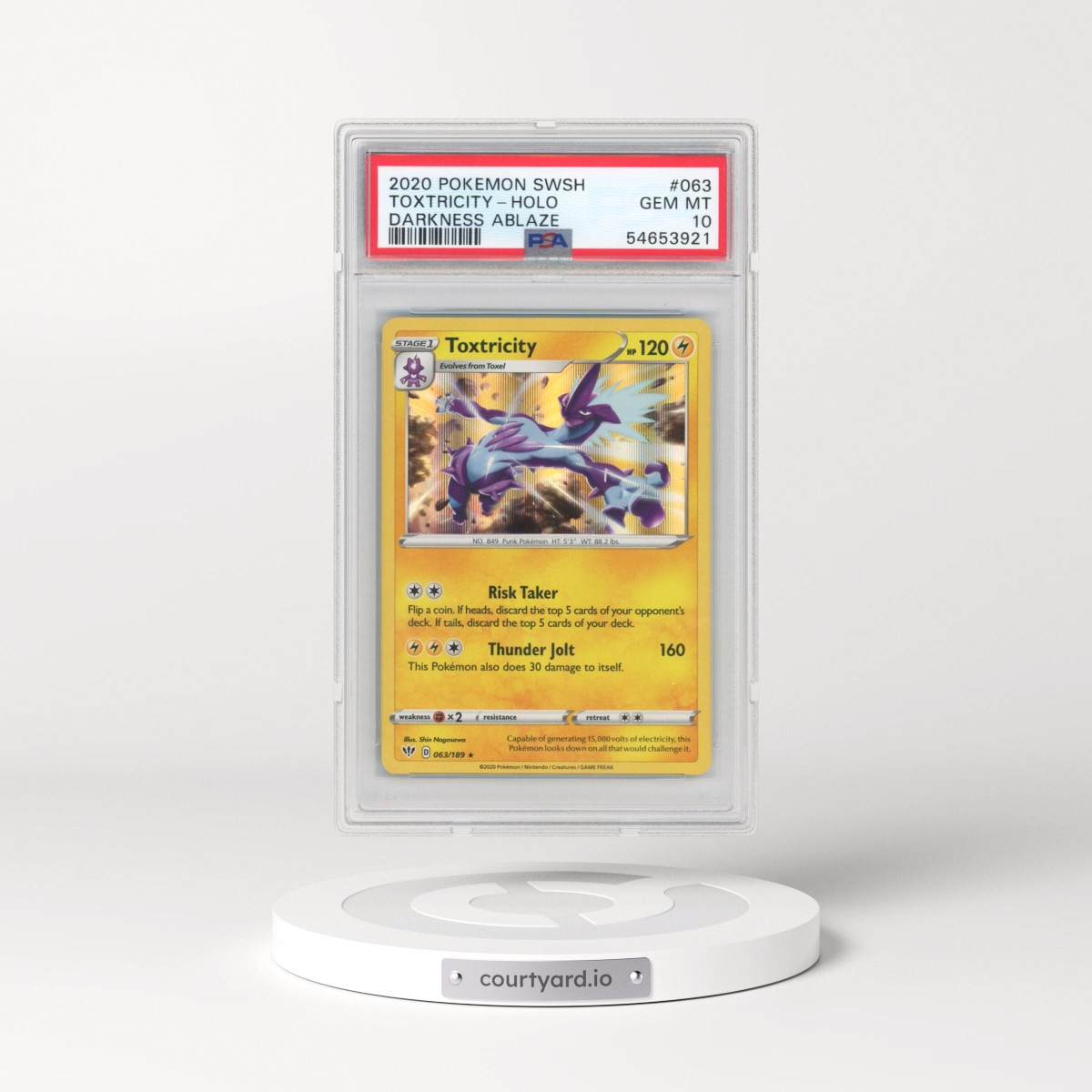 2020 Pokémon Sword & Shield Darkness Ablaze #063 Toxtricity - Holo (PSA 10 GEM MINT)