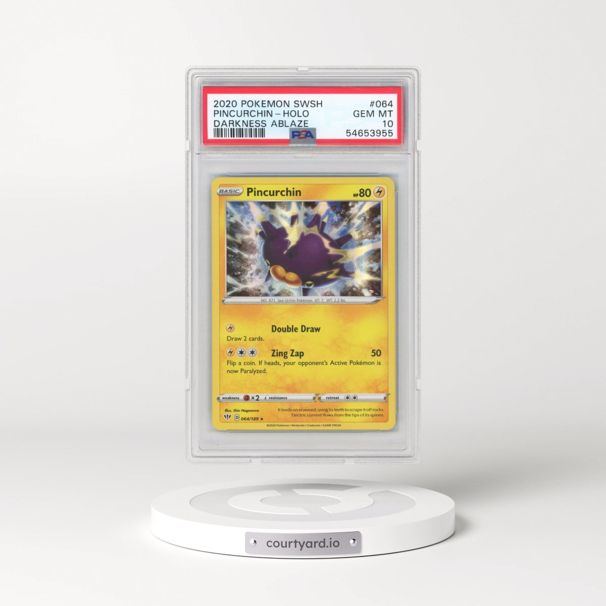 2020 Pokémon Sword & Shield Darkness Ablaze #064 Pincurchin - Holo (PSA 10 GEM MINT)