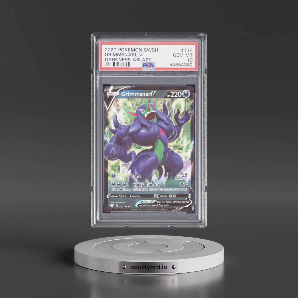 2020 Pokémon Sword & Shield Darkness Ablaze #114 Grimmsnarl V - Holo (PSA 10 GEM MINT)