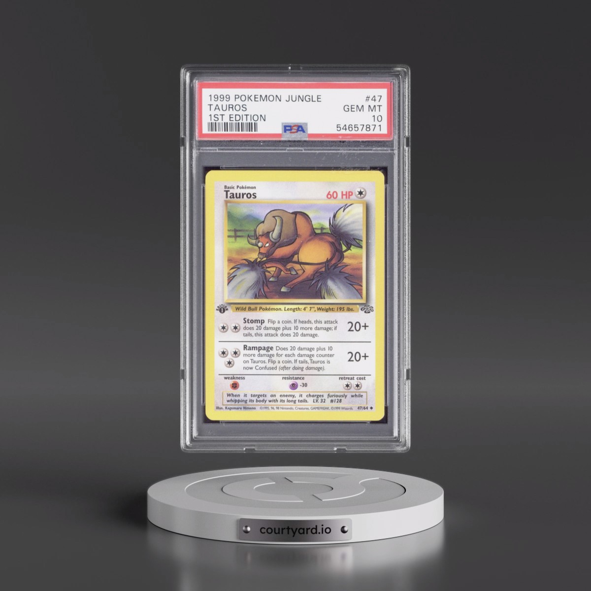 1999 Pokémon Jungle #47 Tauros - 1st Edition (PSA 10 GEM MINT)
