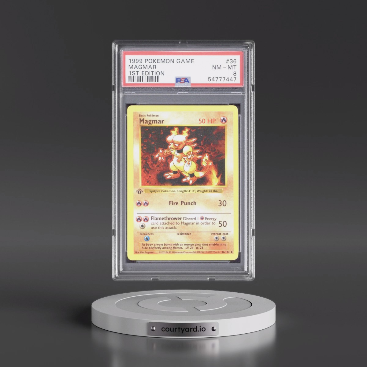 1999 Pokémon Game #36 Magmar - 1st Edition (PSA 8 NM-MT)