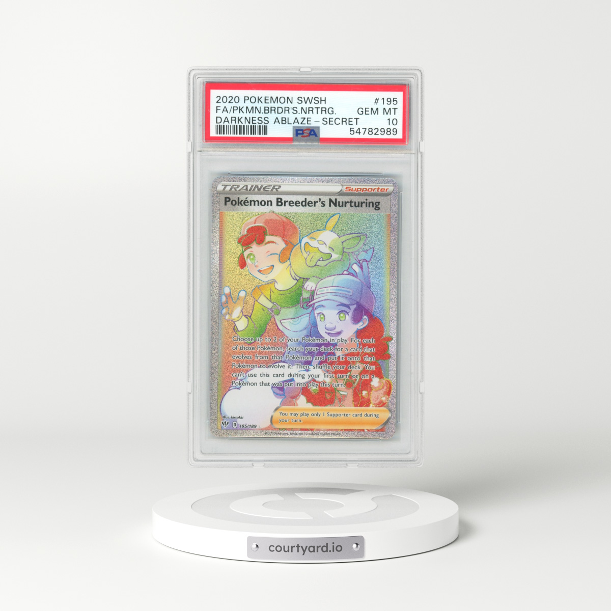 2020 Pokémon Sword & Shield Darkness Ablaze #195 Pokemon Breeder's Nurturing - Full Art Secret (PSA 10 GEM MINT)