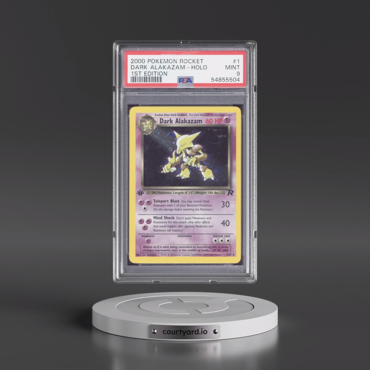2000 Pokémon Rocket #1 Dark Alakazam - 1st Edition Holo (PSA 9 MINT)
