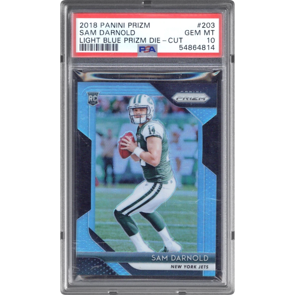 2018 Panini Prizm #203 Sam Darnold - Light Blue Prizm Die-Cut (PSA 10 GEM MINT)