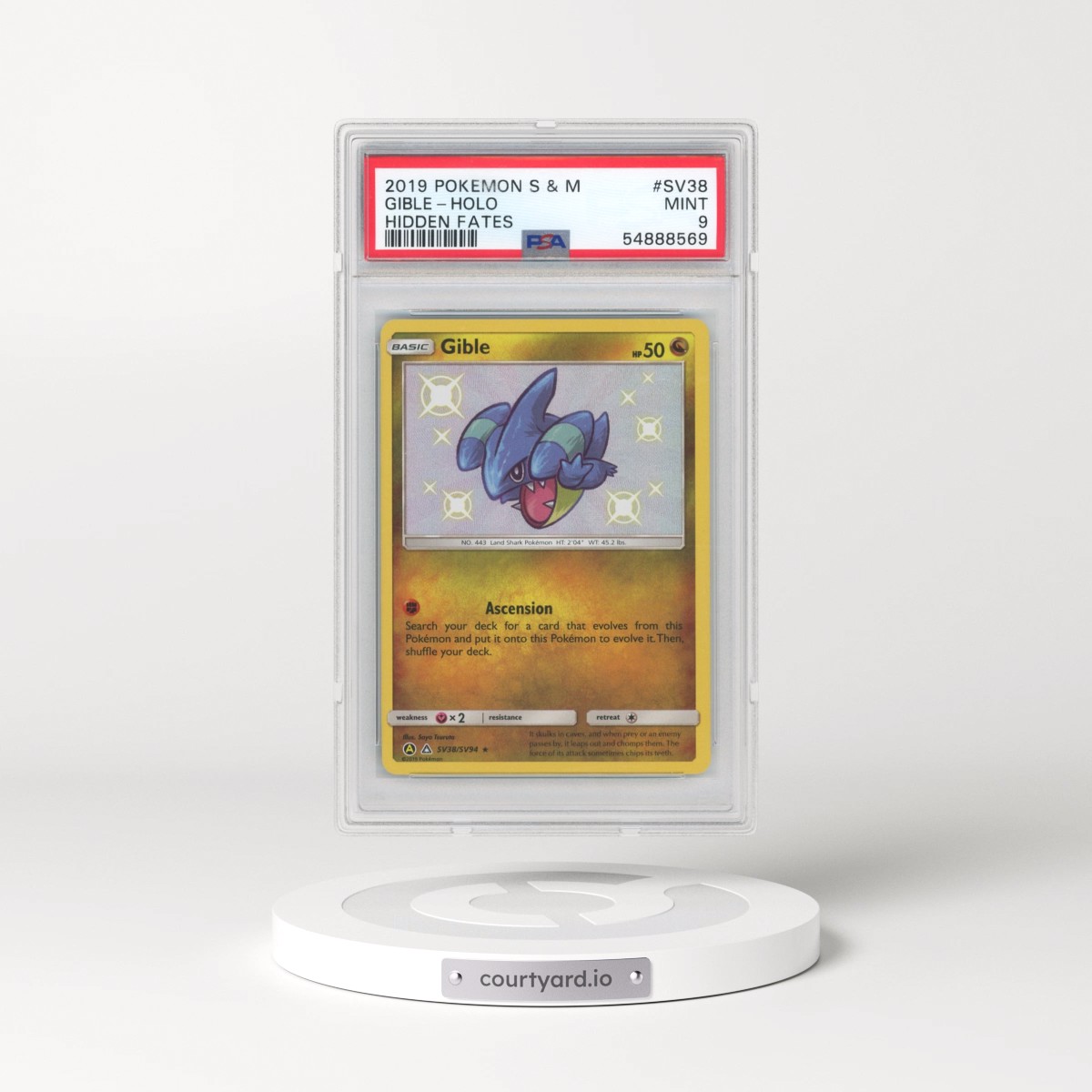 2019 Pokémon Sun & Moon Hidden Fates #SV38 Gible - Holo (PSA 9 MINT)