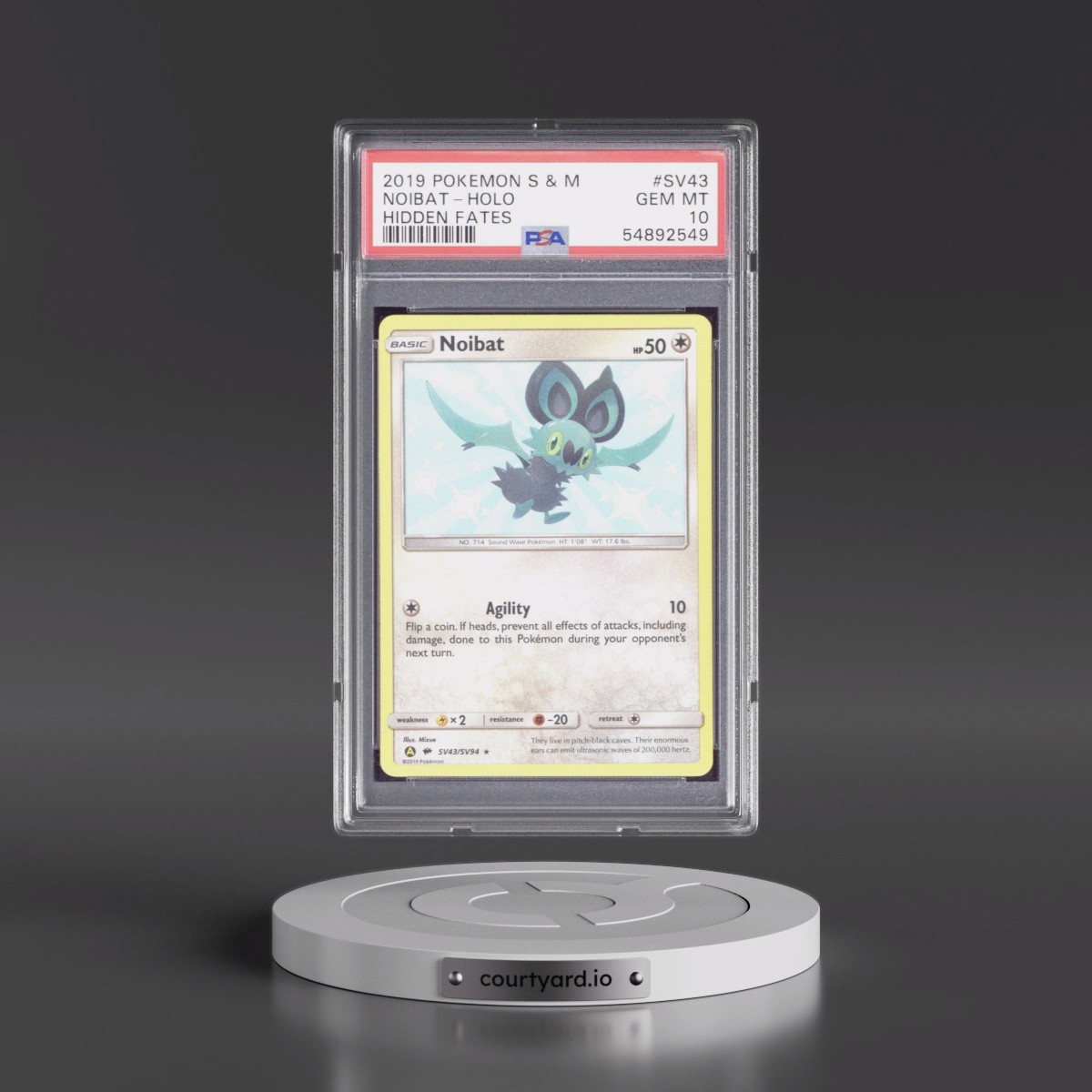 2019 Pokémon Sun & Moon Hidden Fates #SV43 Noibat - Holo (PSA 10 GEM MINT)