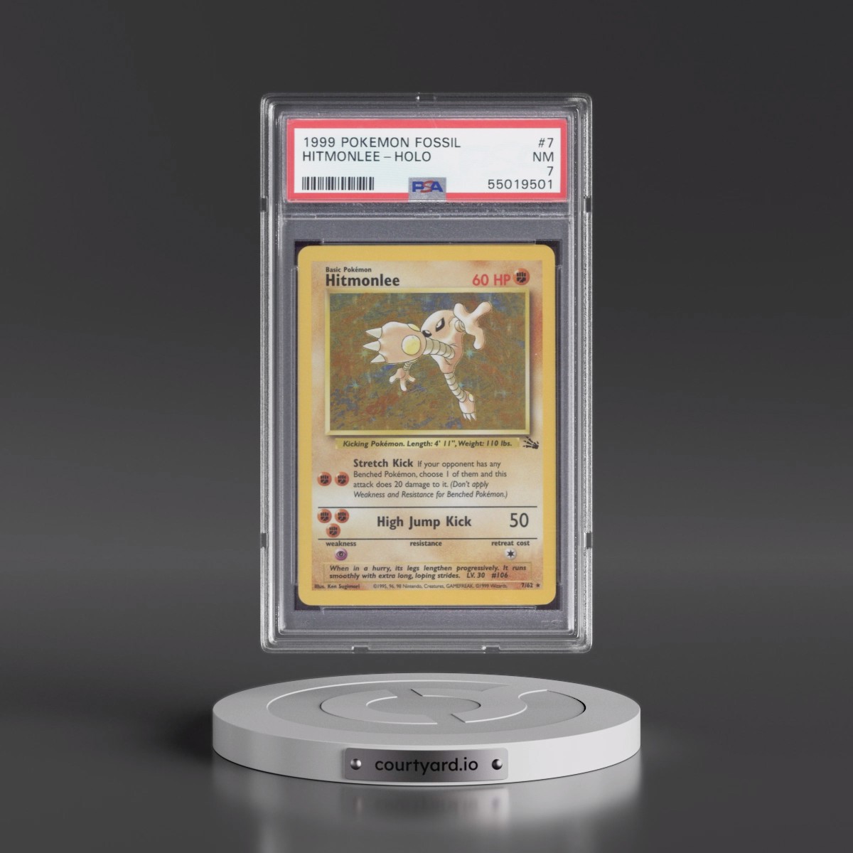 1999 Pokémon Fossil #7 Hitmonlee - Holo (PSA 7 NM)