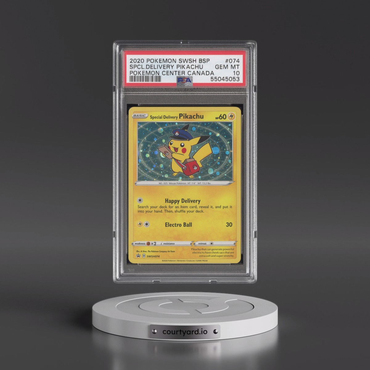 2020 Pokémon Swsh Black Star Promo Special Delivery Pikachu - Holo Pokemon Center Canada #074 PSA 10