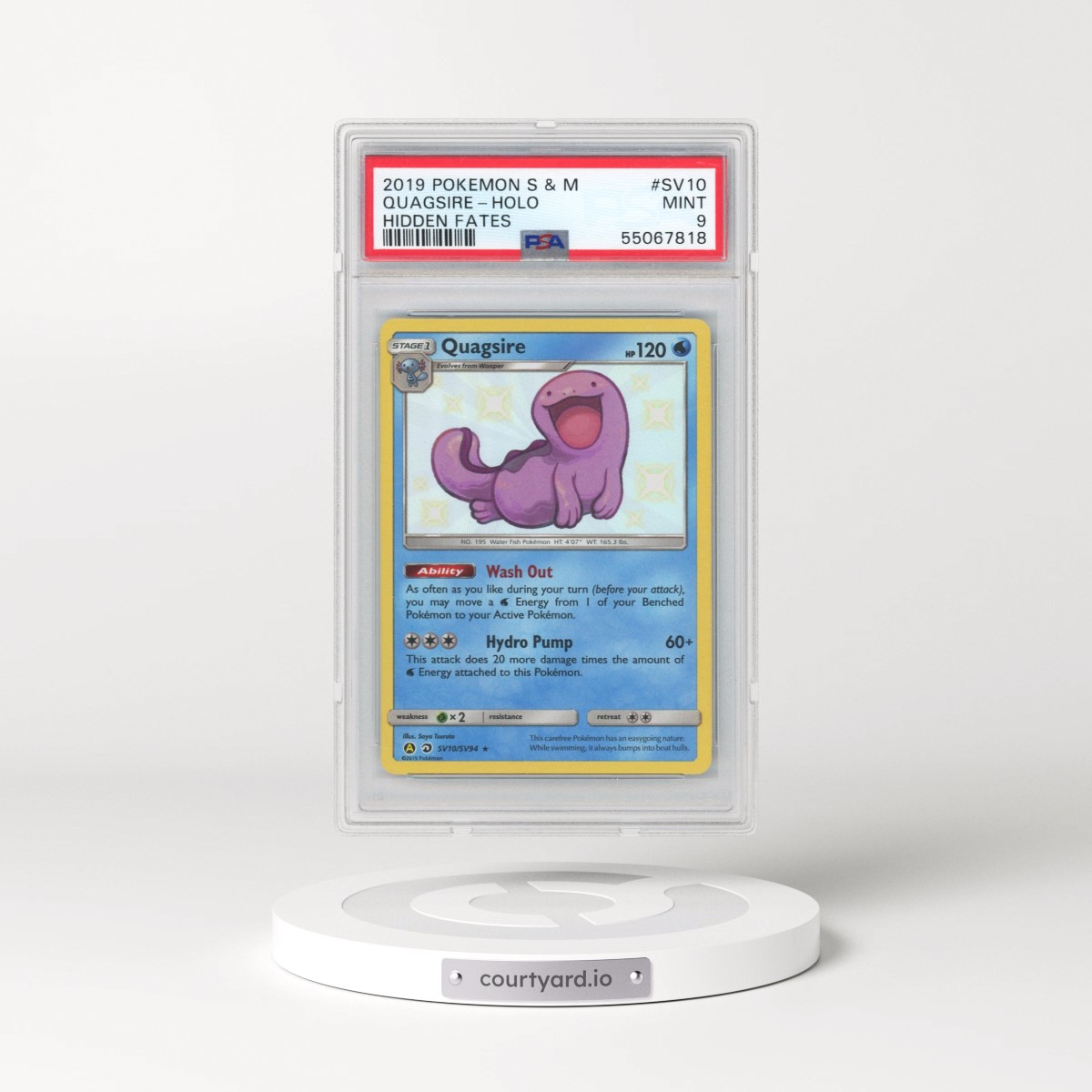 2019 Pokémon Sun & Moon Hidden Fates #SV10 Quagsire - Holo (PSA 9 MINT)