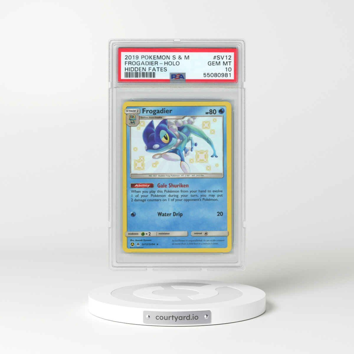 2019 Pokémon Sun & Moon Hidden Fates #SV12 Frogadier - Holo (PSA 10 GEM MINT)