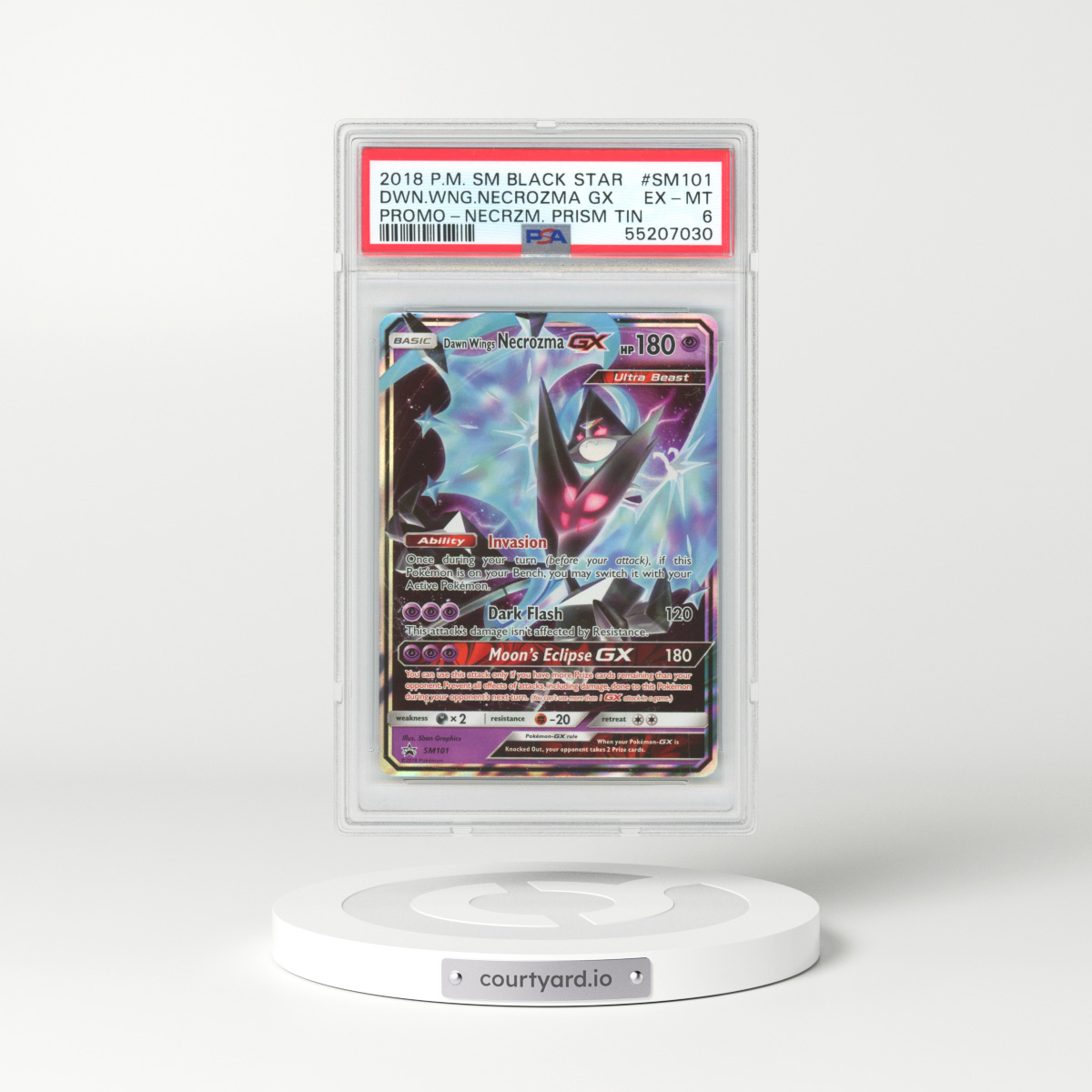 2018 Sun & Moon Promos #SM101 Dawn Wings Necrozma GX - Full Art Holo Necrozma Priz Tin (PSA 6 EX-MT)