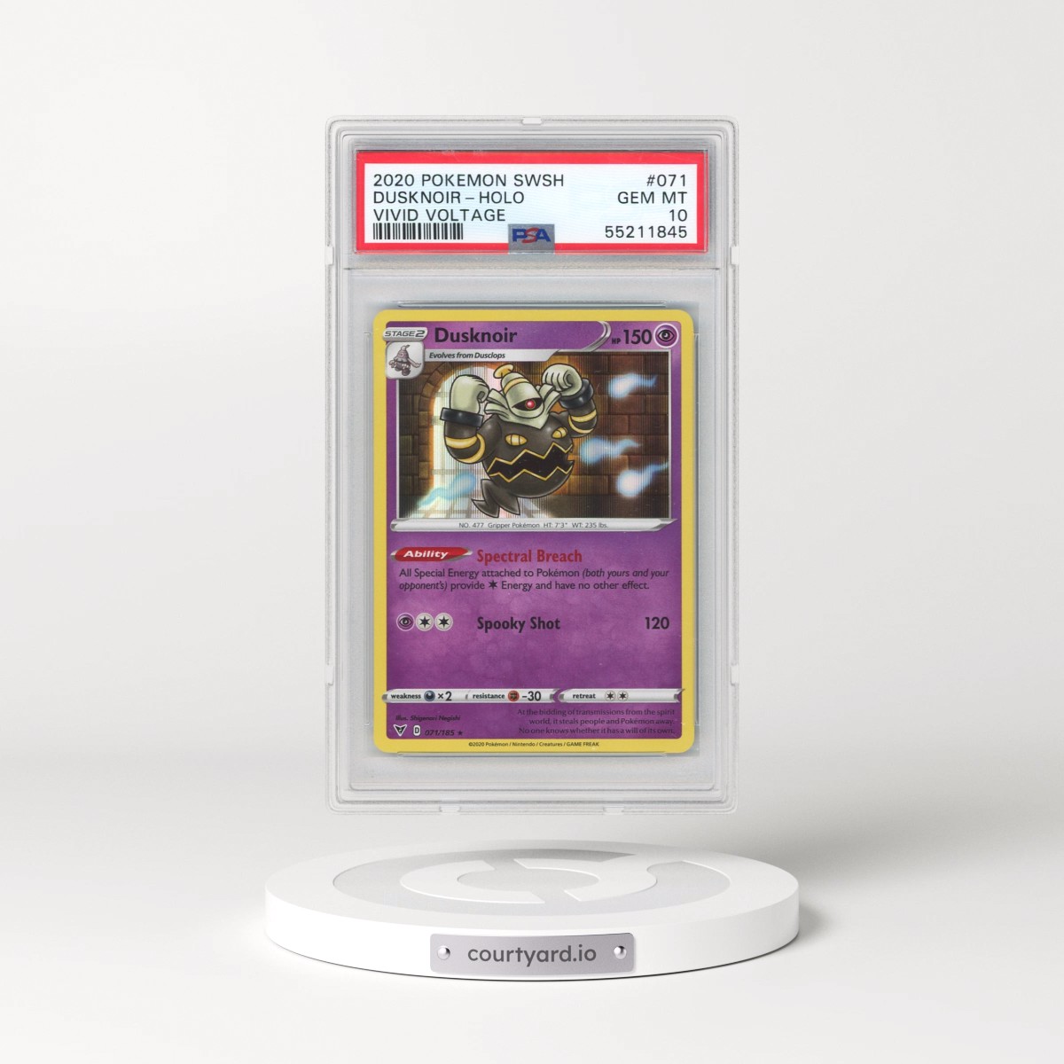 2020 Pokémon Sword & Shield Vivid Voltage #071 Dusknoir - Holo (PSA 10 GEM MINT)