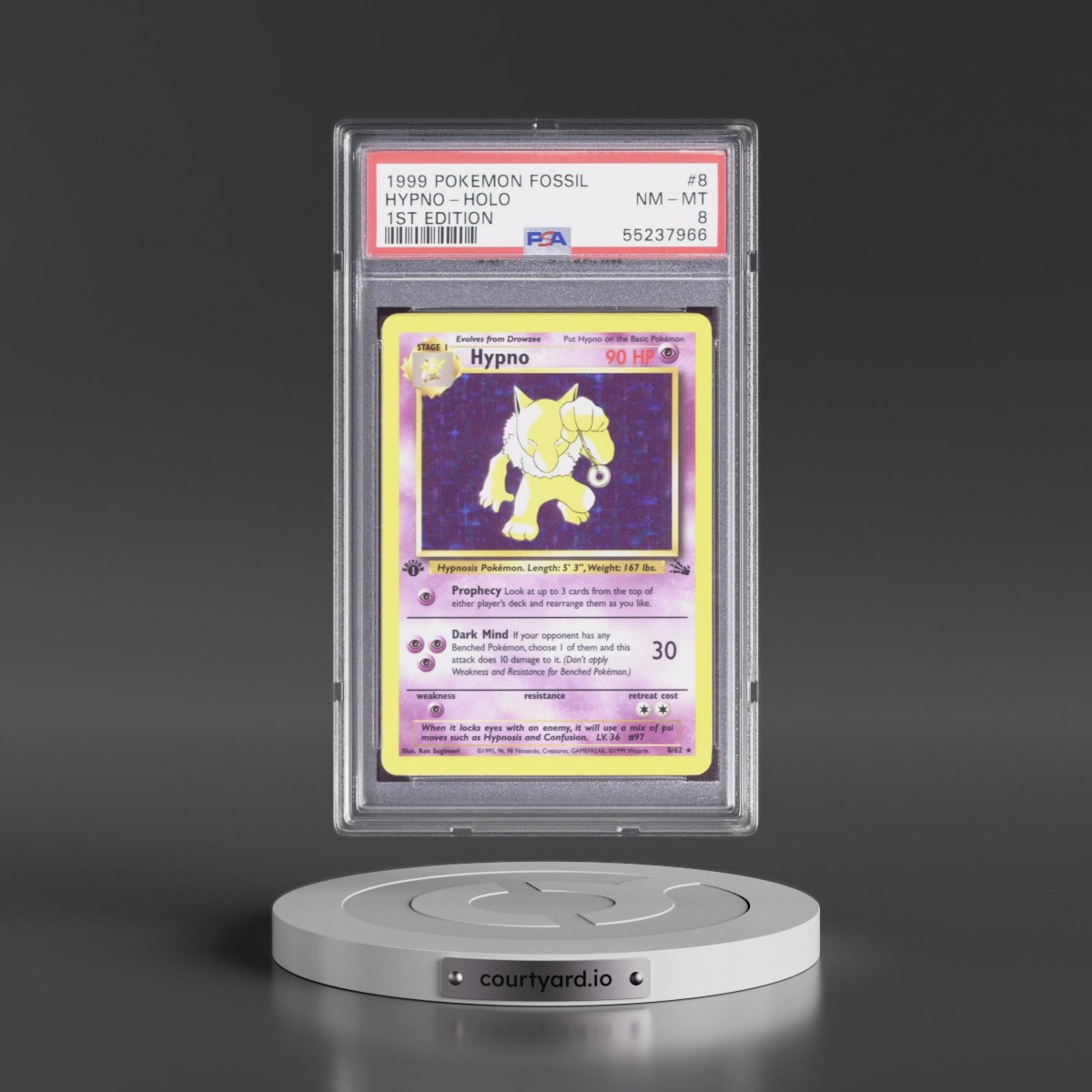 1999 Pokémon Fossil #8 Hypno - 1st Edition Holo (PSA 8 NM-MT)