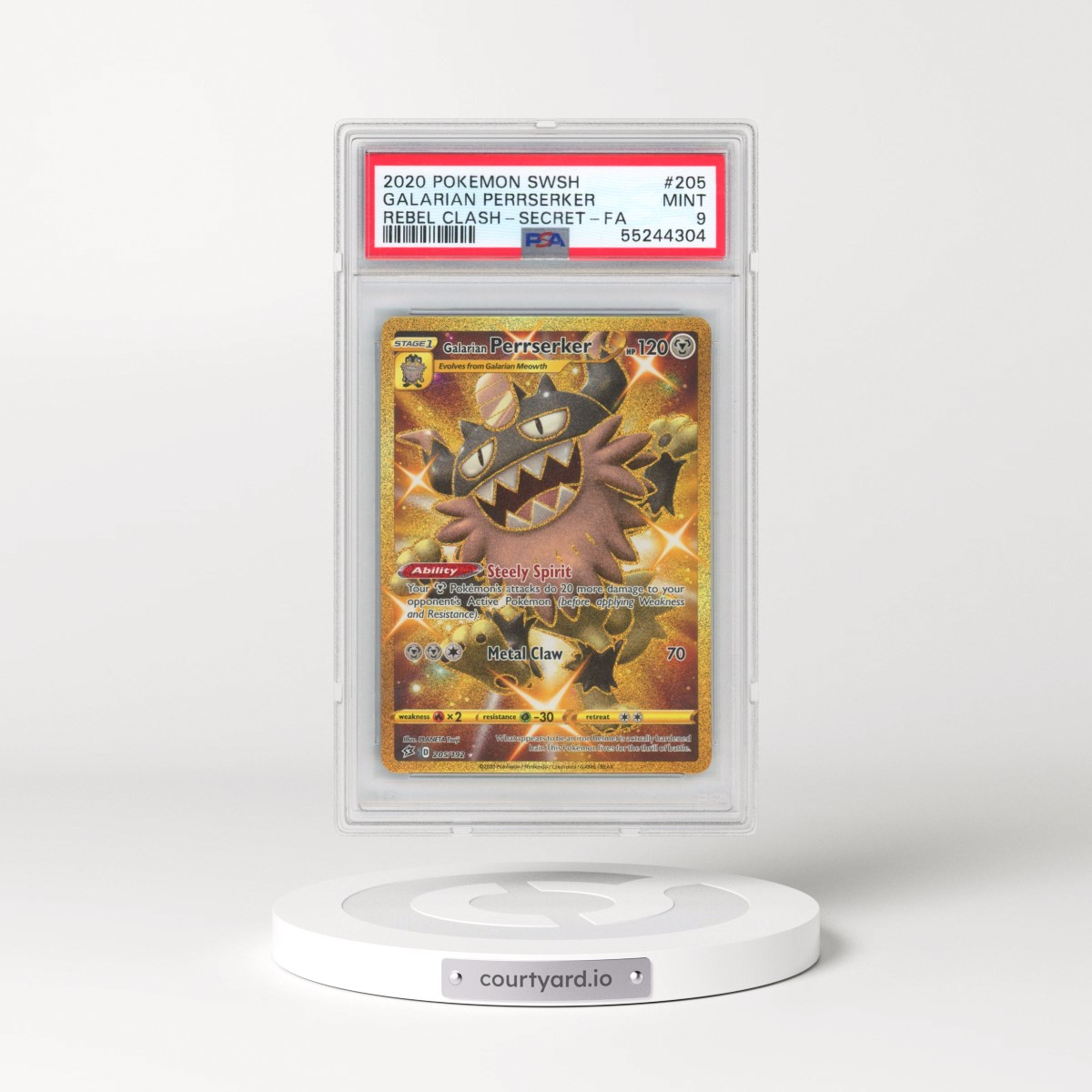 2020 Pokémon Sword & Shield Rebel Clash #205 Galarian Perrserker - Full Art Secret (PSA 9 MINT)