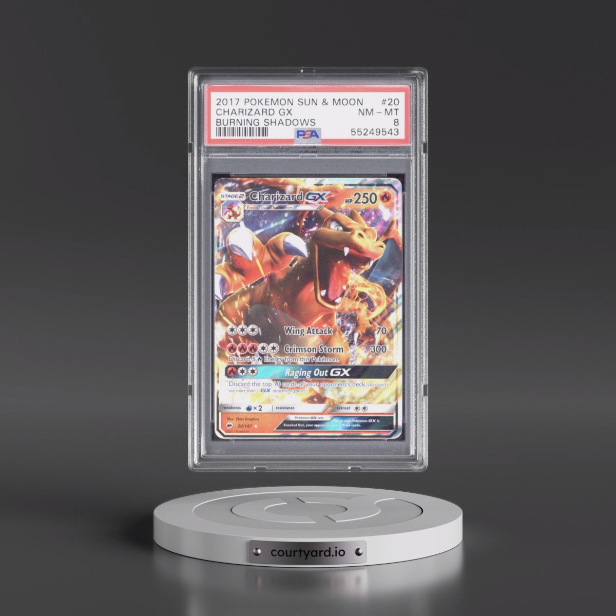 2017 Pokémon Sun & Moon Burning Shadows #20 Charizard GX - Holo (PSA 8 NM-MT)