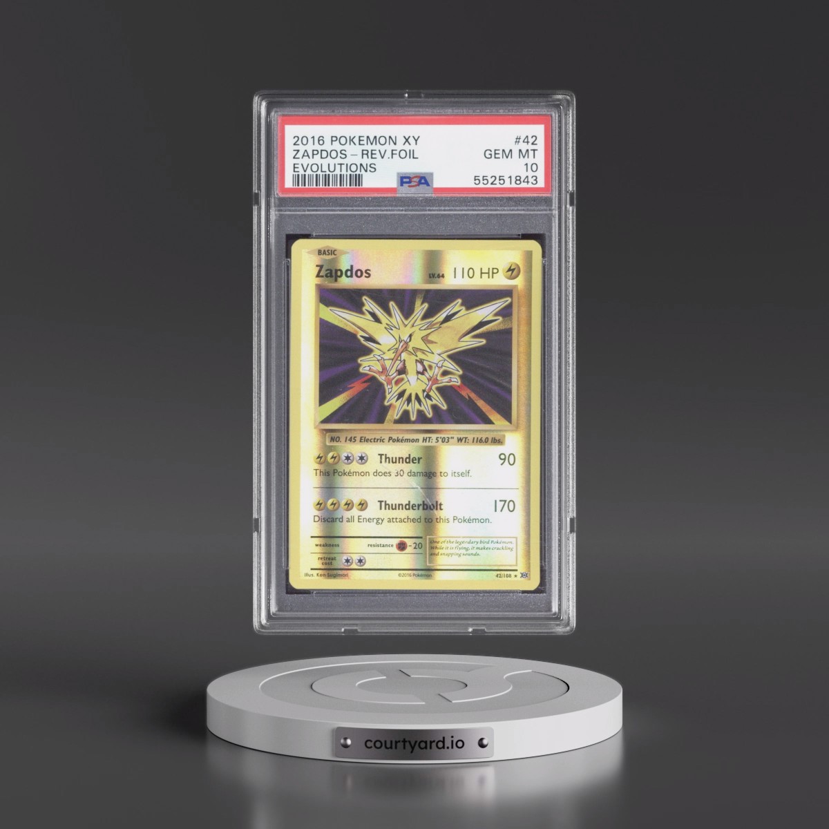 2016 Pokémon XY Evolutions #42 Zapdos - Reverse Foil (PSA 10 GEM MINT)