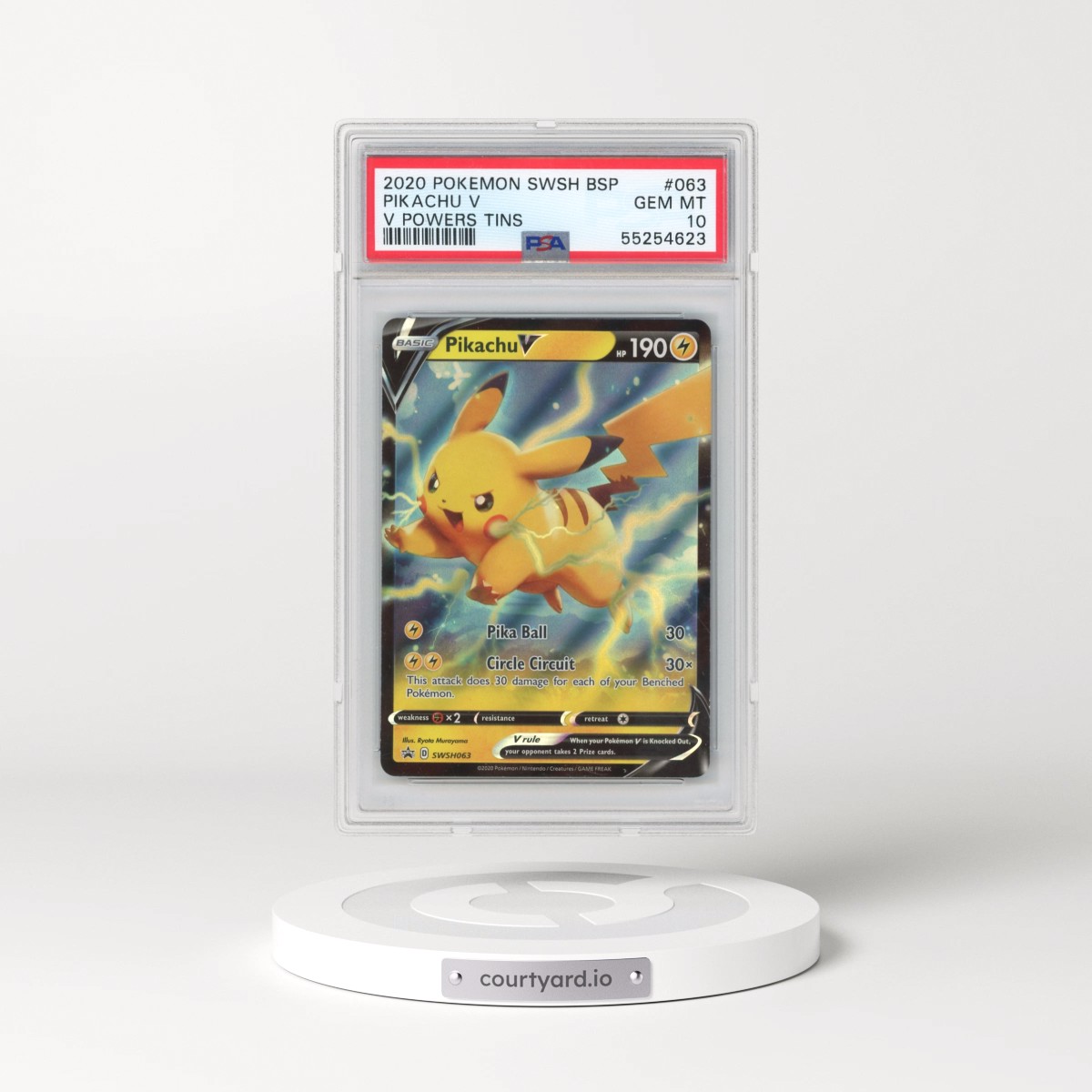 2020 Pokémon Swsh Black Star Promo #063 Pikachu V - Holo V Powers Tins (PSA 10 GEM MINT)
