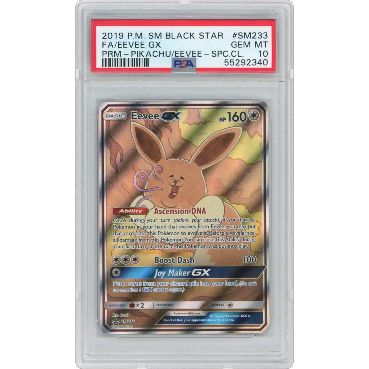 2019 Pokémon SM Black Star Promo #SM233 Eevee GX - Holo Full Art Pikachu-GX & Eevee-GX Special Collection (PSA 10 GEM MINT)
