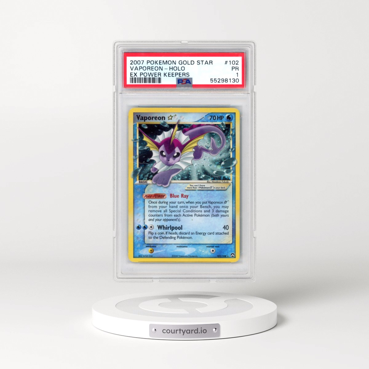 2007 Pokémon EX Power Keepers #102 Vaporeon - Holo Gold Star (PSA 1 PR)