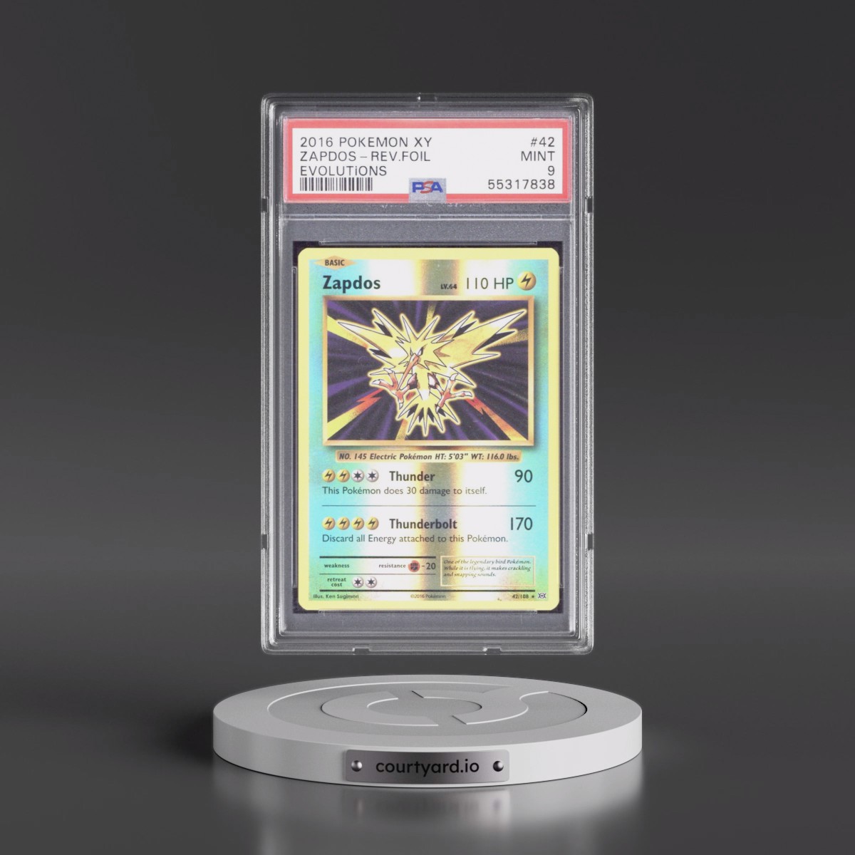 2016 Pokémon XY Evolutions #42 Zapdos - Reverse Foil (PSA 9 MINT)